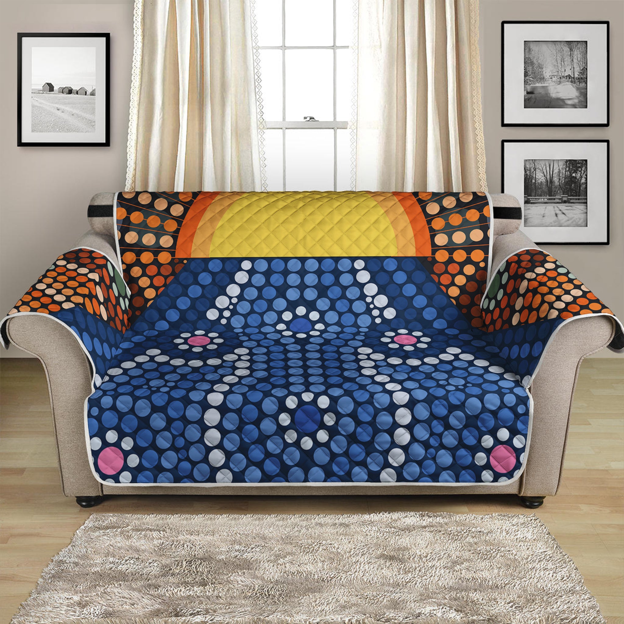 Aboriginal Indigenous Sunset Art Print Loveseat Protector