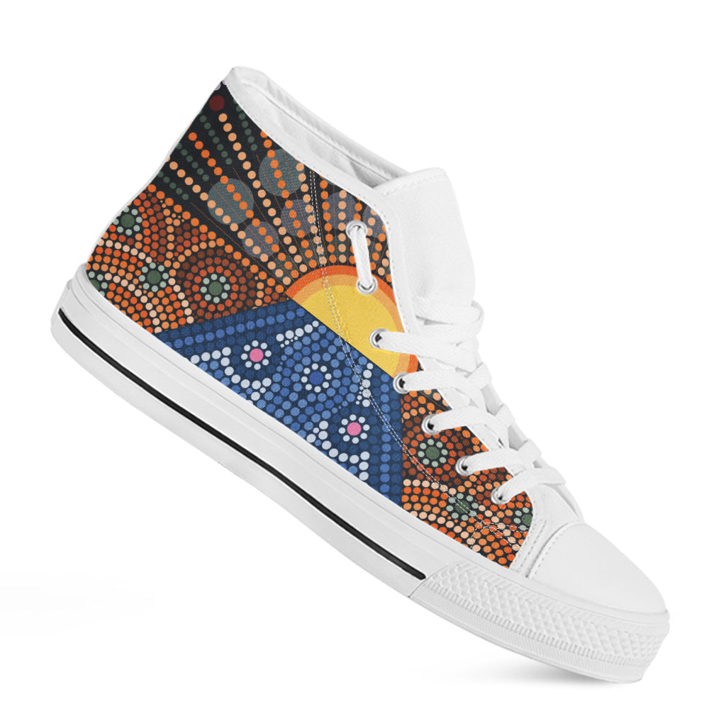 Aboriginal Indigenous Sunset Art Print White High Top Shoes