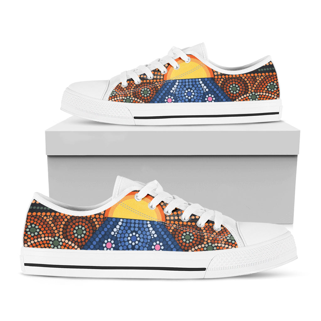 Aboriginal Indigenous Sunset Art Print White Low Top Shoes