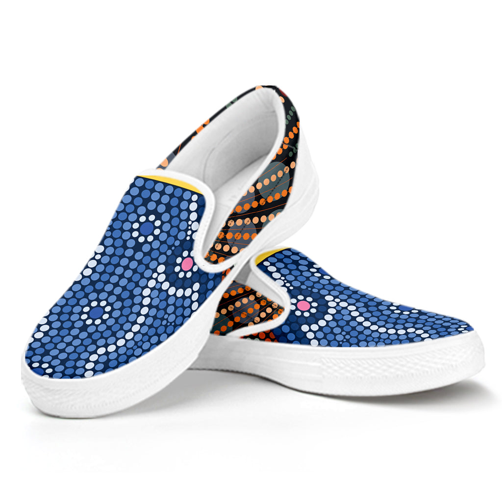 Aboriginal Indigenous Sunset Art Print White Slip On Shoes