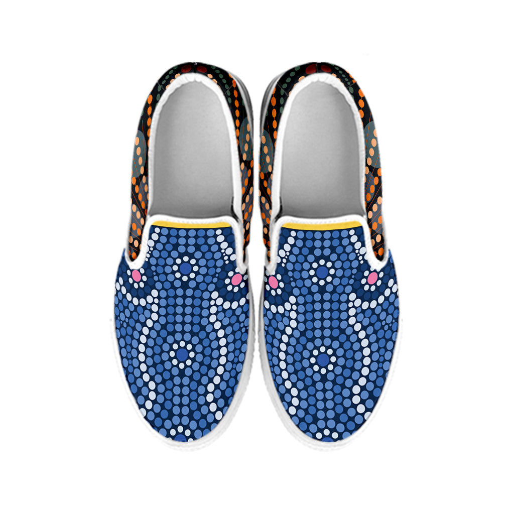 Aboriginal Indigenous Sunset Art Print White Slip On Shoes