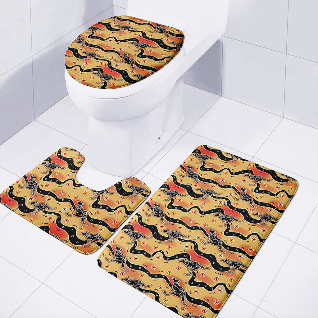 Aboriginal Kangaroo Pattern Print 3 Piece Bath Mat Set