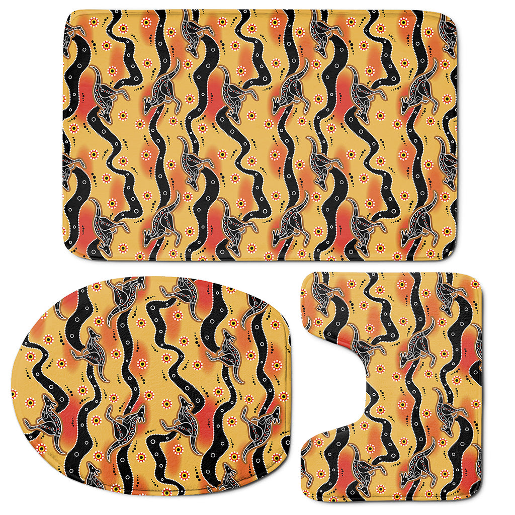 Aboriginal Kangaroo Pattern Print 3 Piece Bath Mat Set