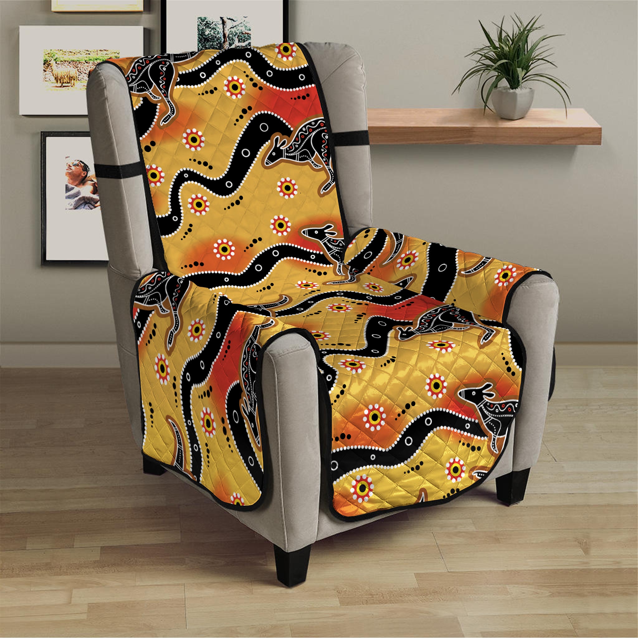 Aboriginal Kangaroo Pattern Print Armchair Protector