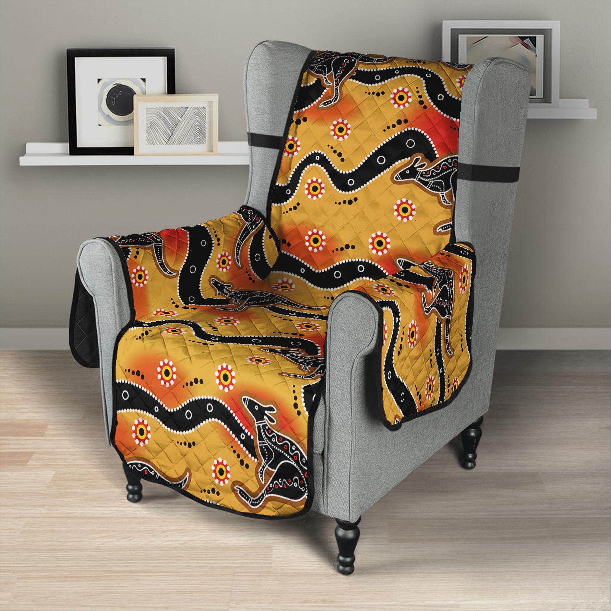 Aboriginal Kangaroo Pattern Print Armchair Protector