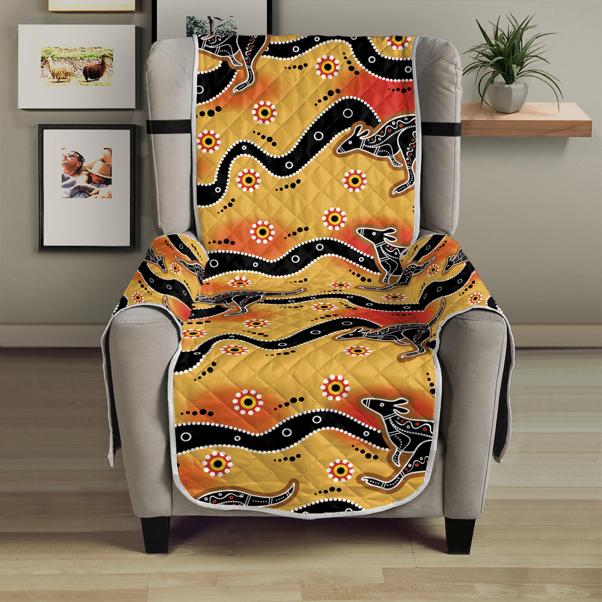 Aboriginal Kangaroo Pattern Print Armchair Protector