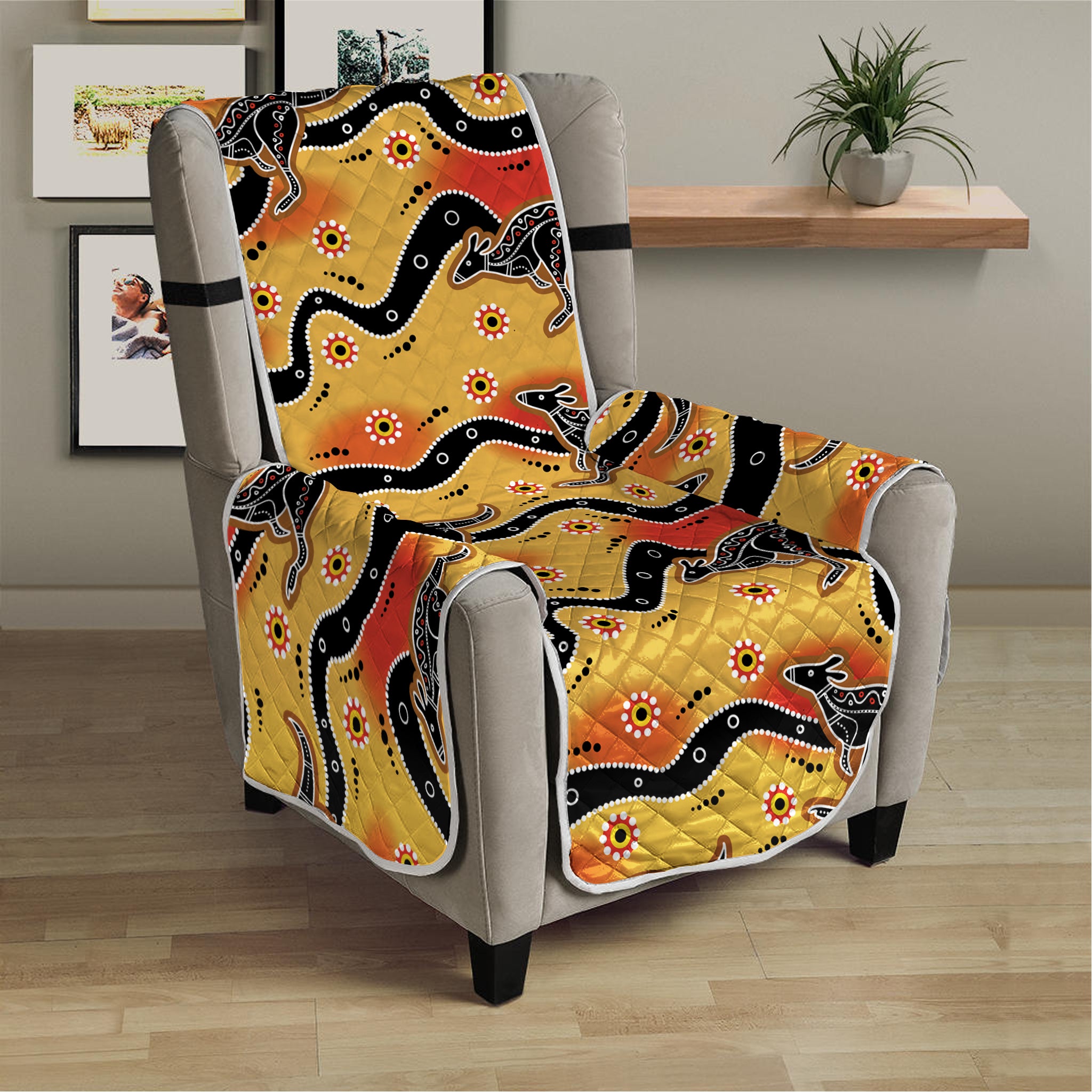 Aboriginal Kangaroo Pattern Print Armchair Protector