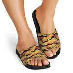 Aboriginal Kangaroo Pattern Print Black Slide Sandals