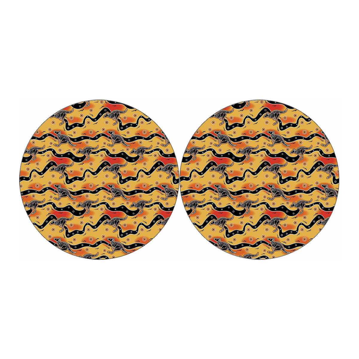 Aboriginal Kangaroo Pattern Print Car Coasters