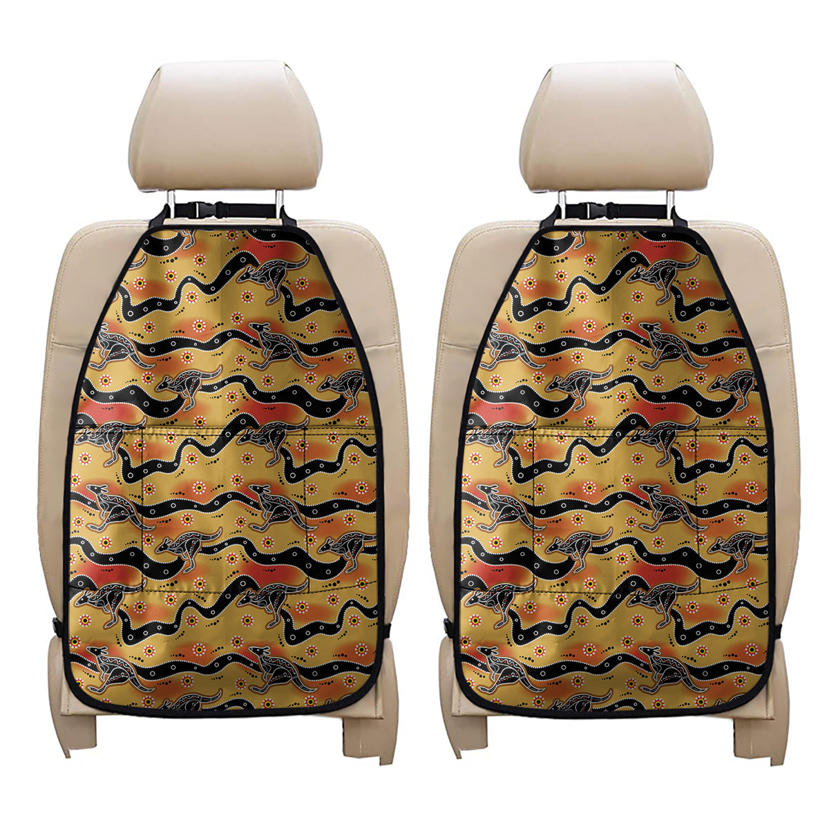 Aboriginal Kangaroo Pattern Print Car Seat Organizers