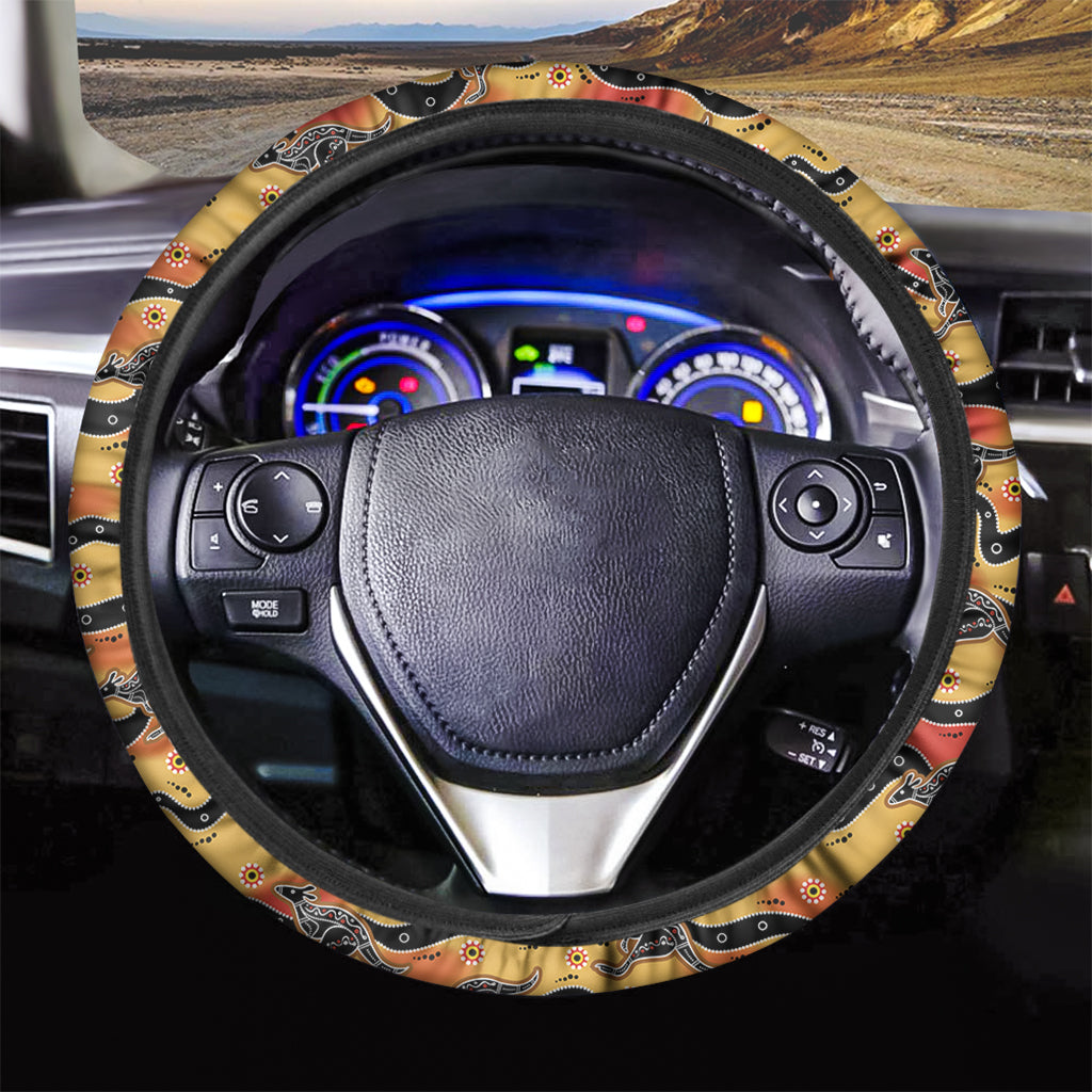 Aboriginal Kangaroo Pattern Print Car Steering Wheel Cover