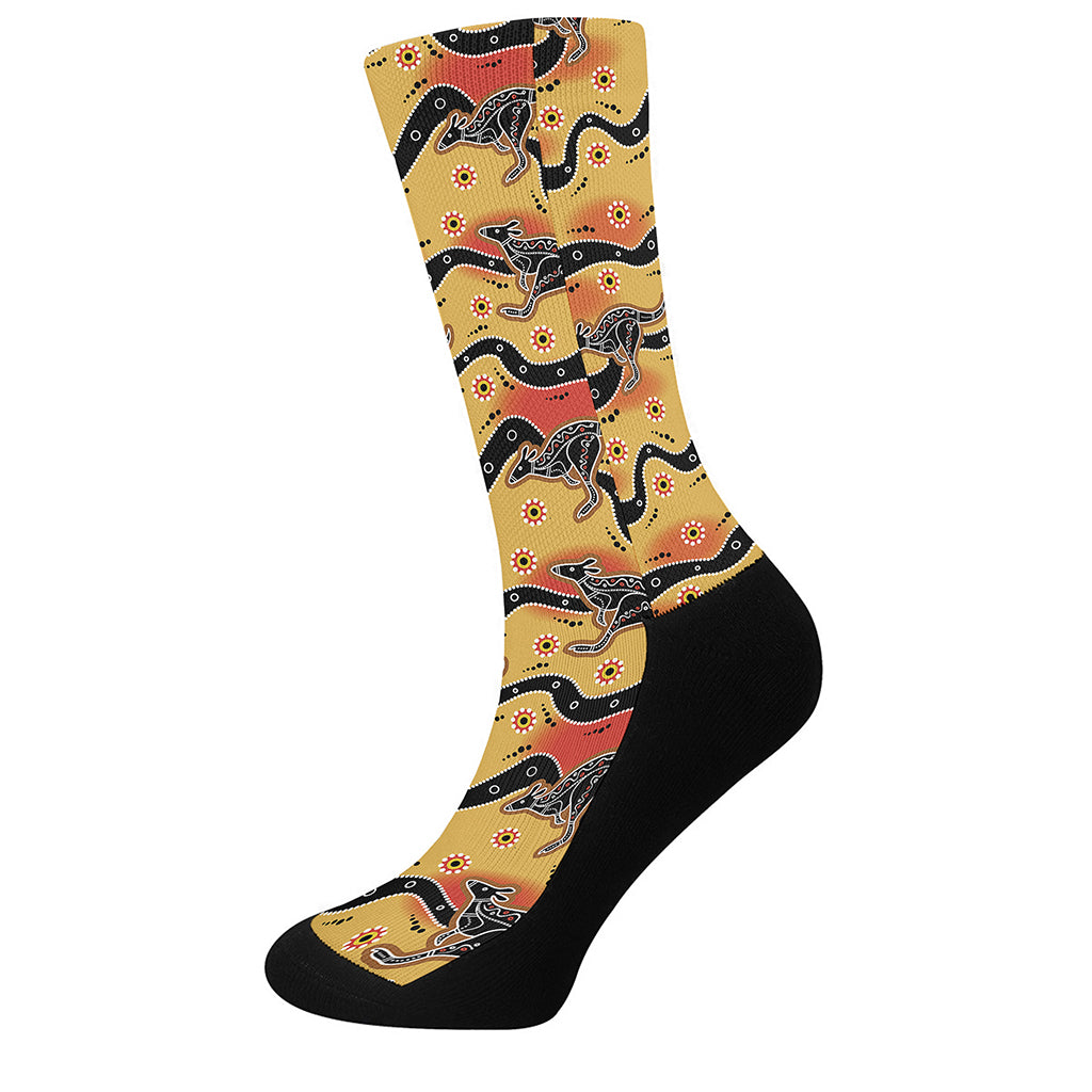 Aboriginal Kangaroo Pattern Print Crew Socks