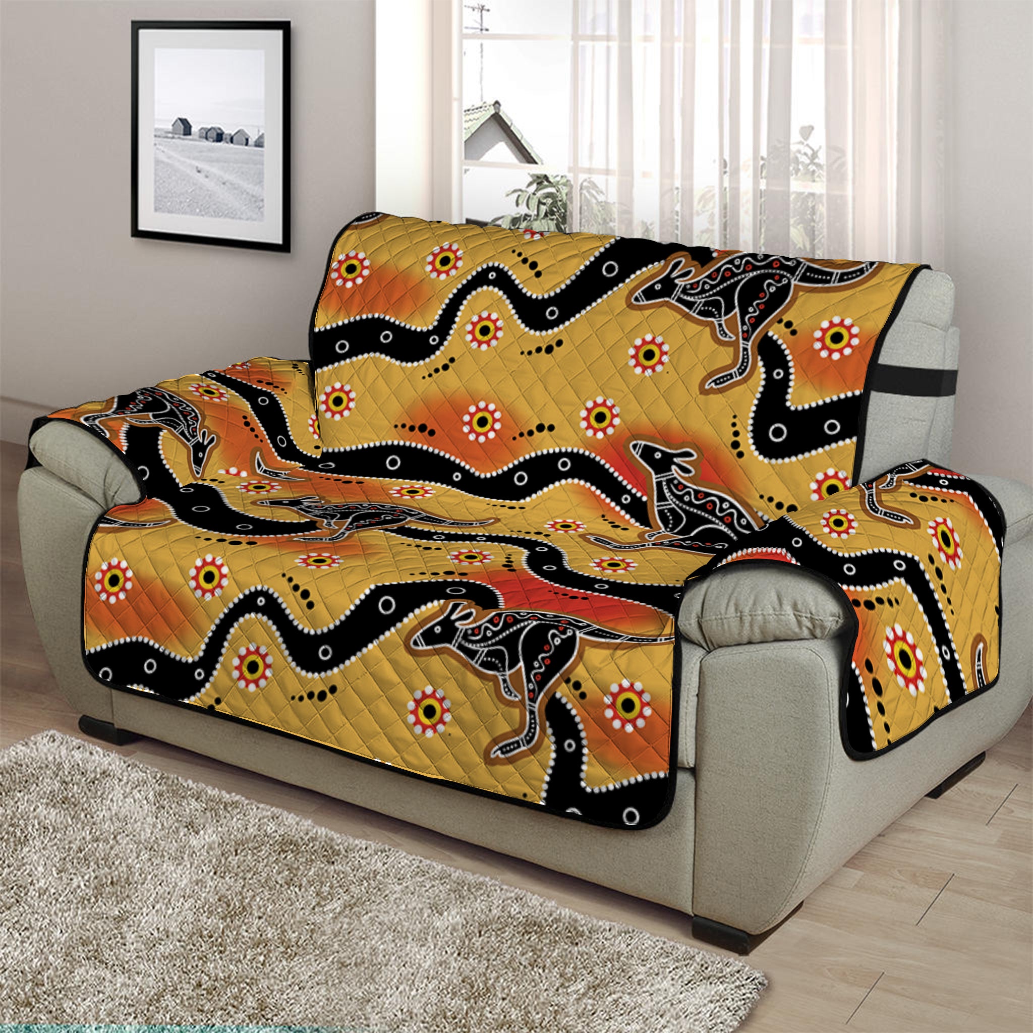 Aboriginal Kangaroo Pattern Print Half Sofa Protector