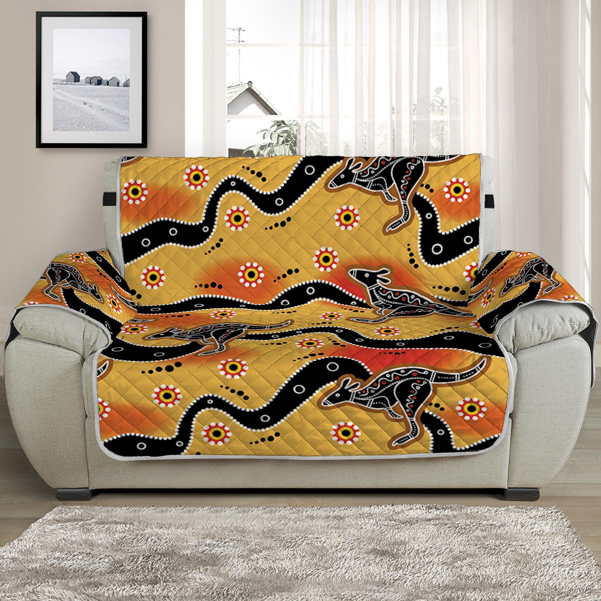 Aboriginal Kangaroo Pattern Print Half Sofa Protector