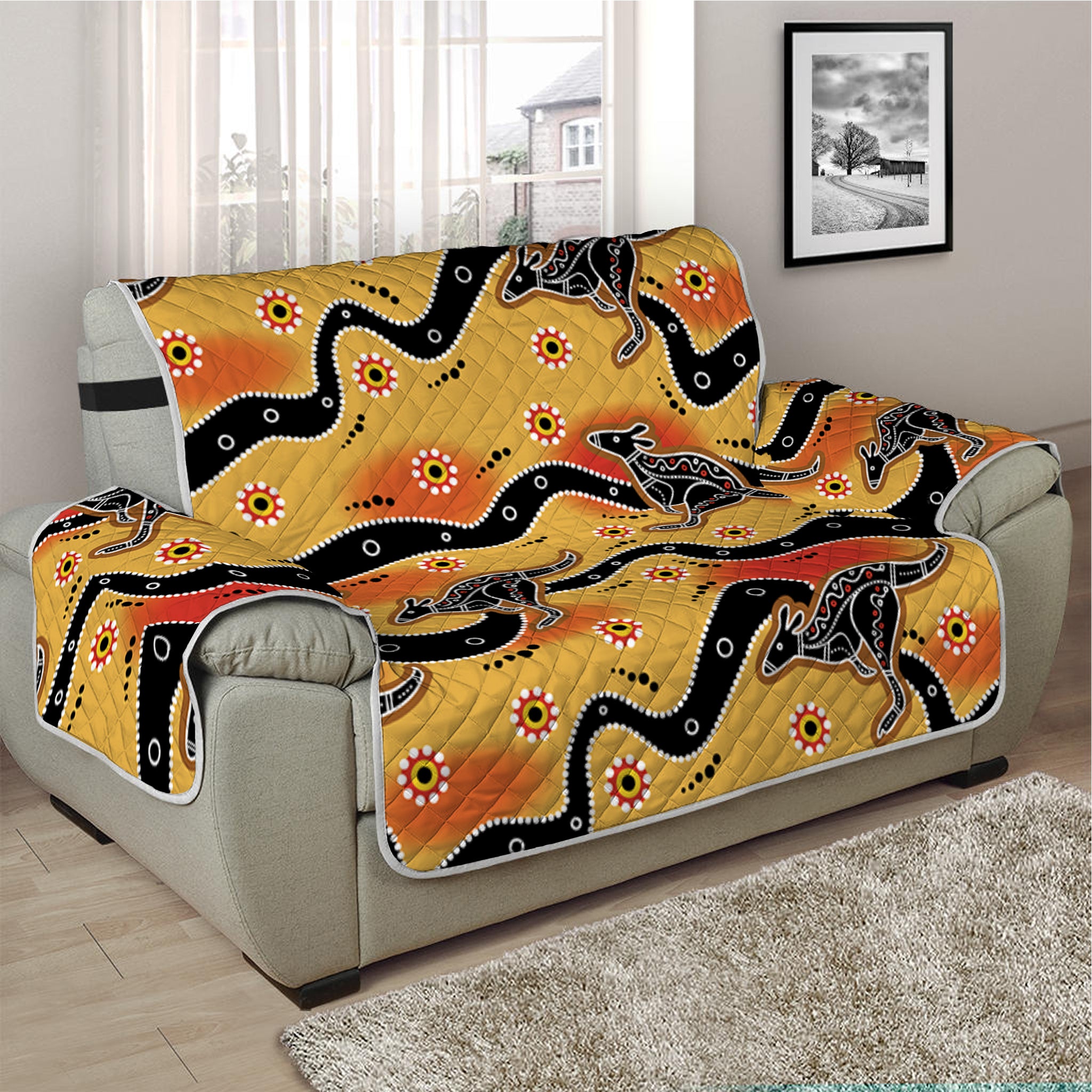 Aboriginal Kangaroo Pattern Print Half Sofa Protector