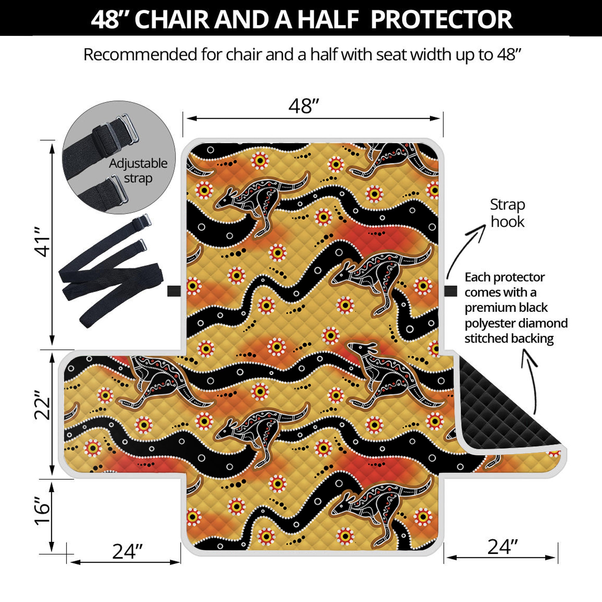 Aboriginal Kangaroo Pattern Print Half Sofa Protector