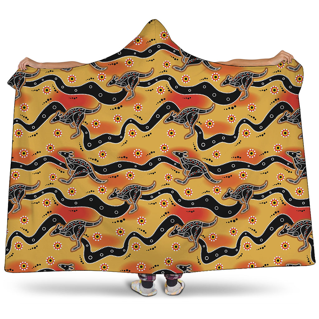 Aboriginal Kangaroo Pattern Print Hooded Blanket