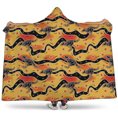 Aboriginal Kangaroo Pattern Print Hooded Blanket