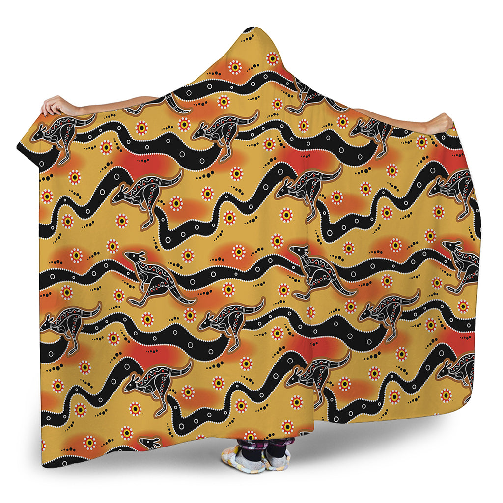 Aboriginal Kangaroo Pattern Print Hooded Blanket