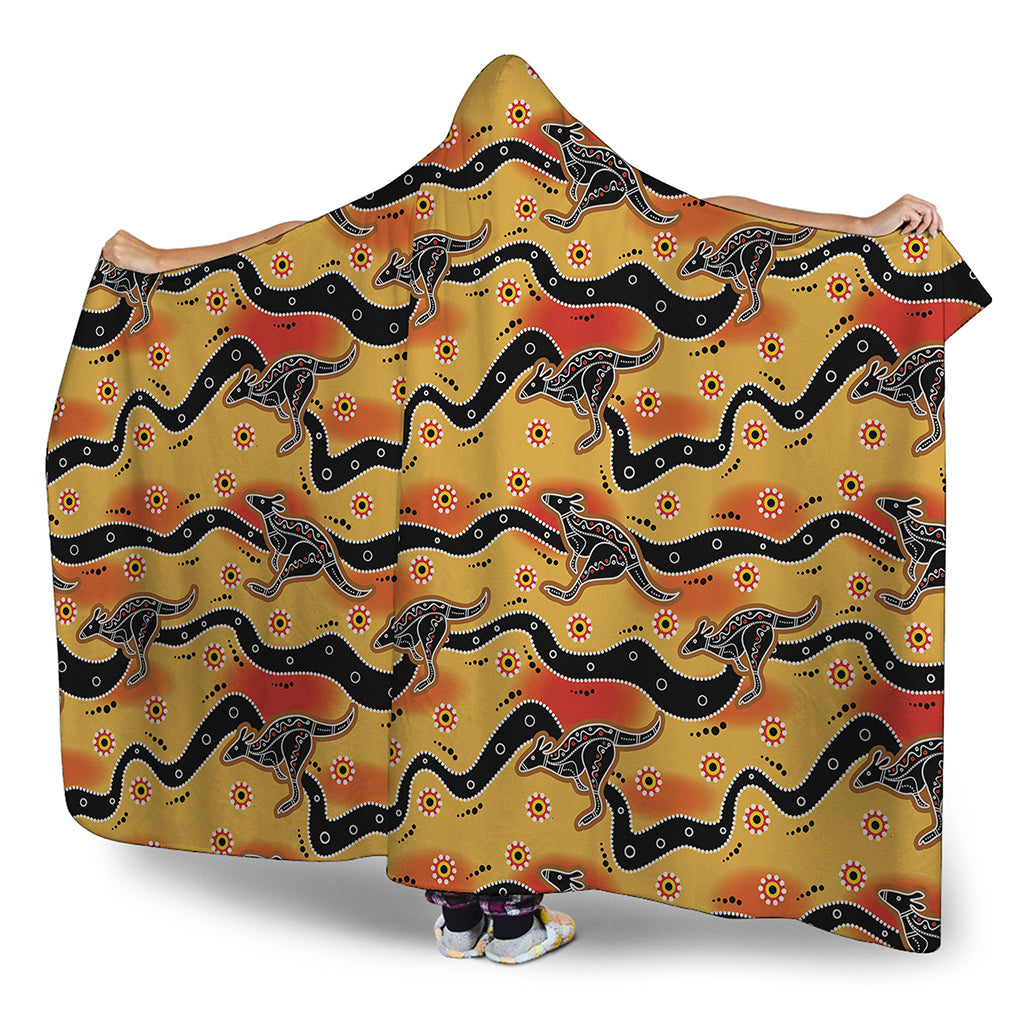 Aboriginal Kangaroo Pattern Print Hooded Blanket