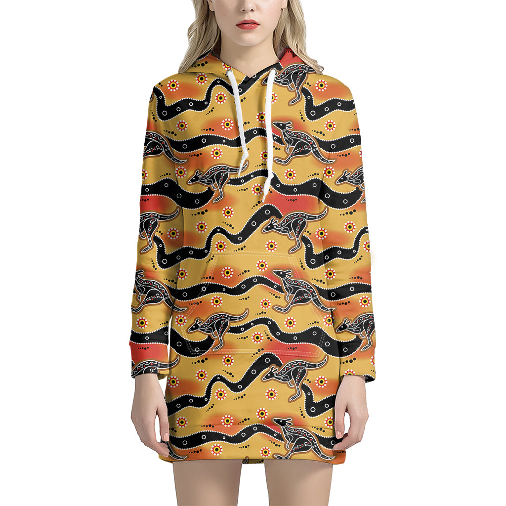 Aboriginal Kangaroo Pattern Print Hoodie Dress