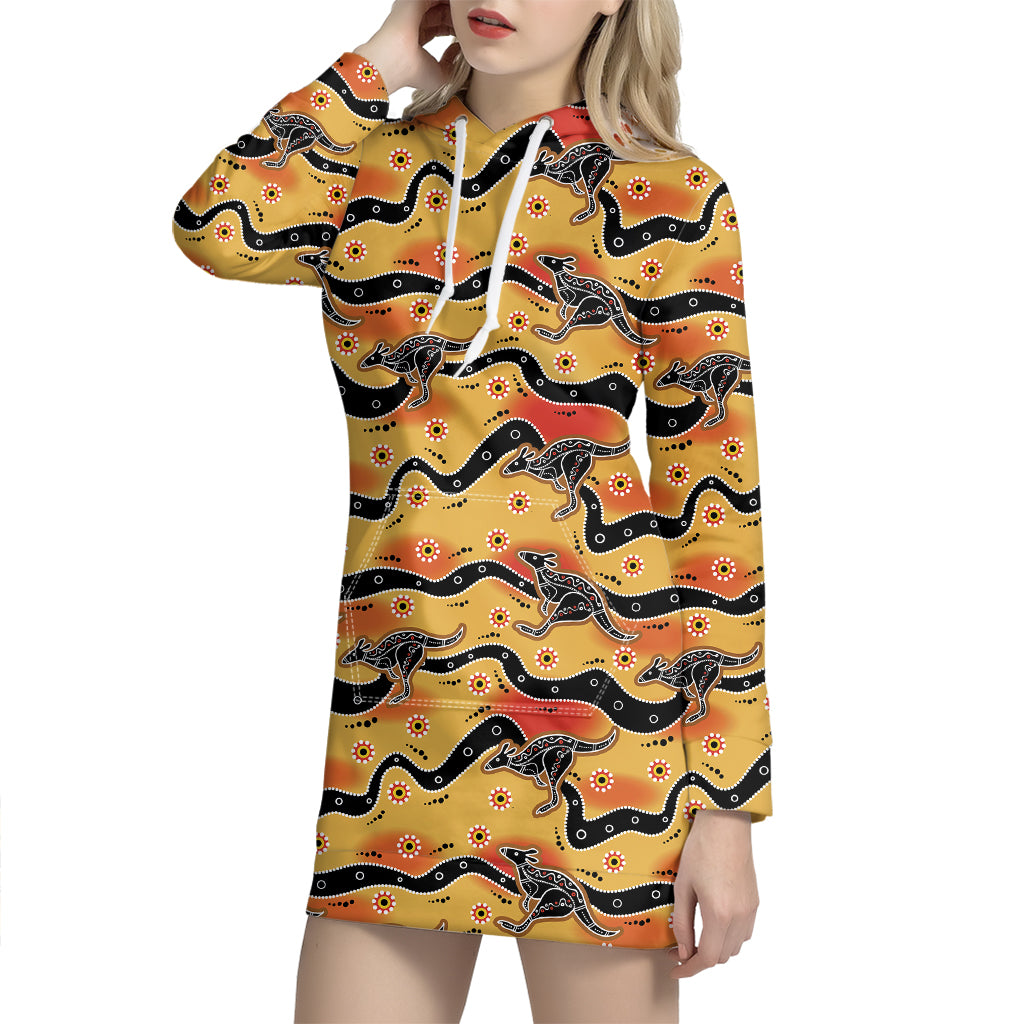 Aboriginal Kangaroo Pattern Print Hoodie Dress