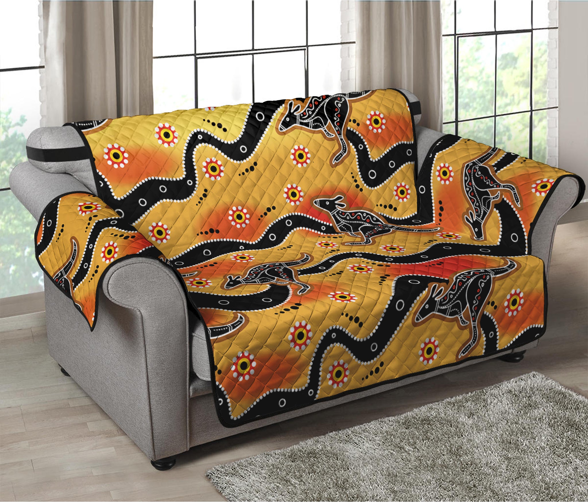 Aboriginal Kangaroo Pattern Print Loveseat Protector