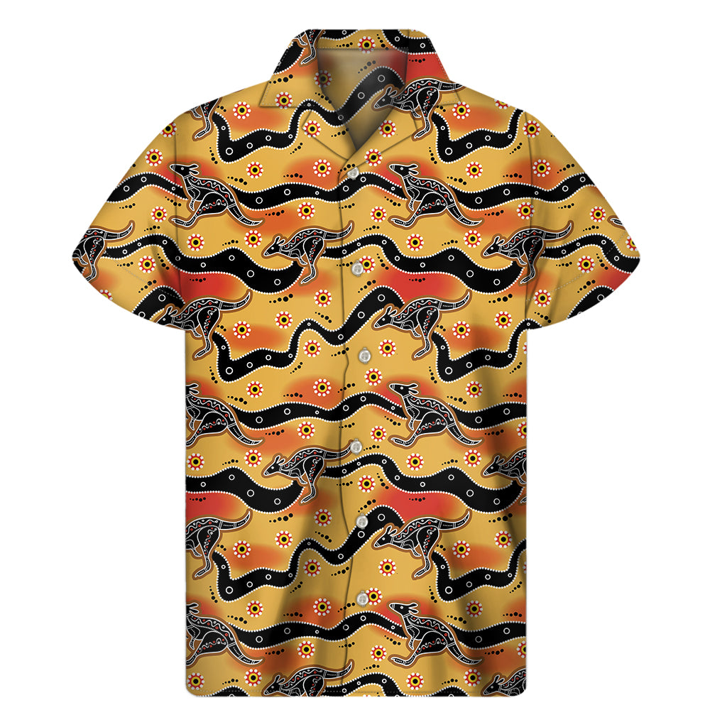 Aboriginal Kangaroo Pattern Print Men's Short Sleeve Shirt