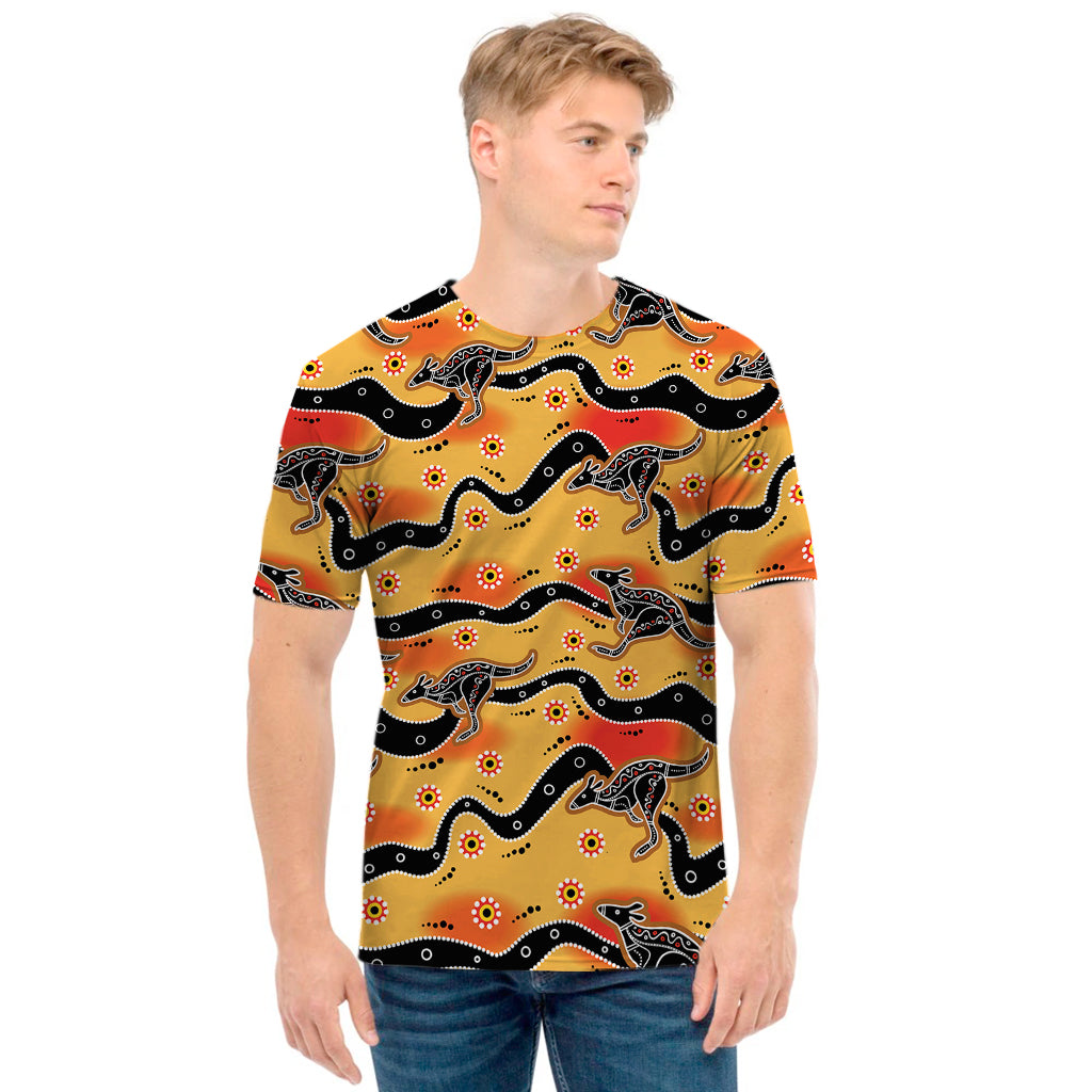 Aboriginal Kangaroo Pattern Print Men's T-Shirt