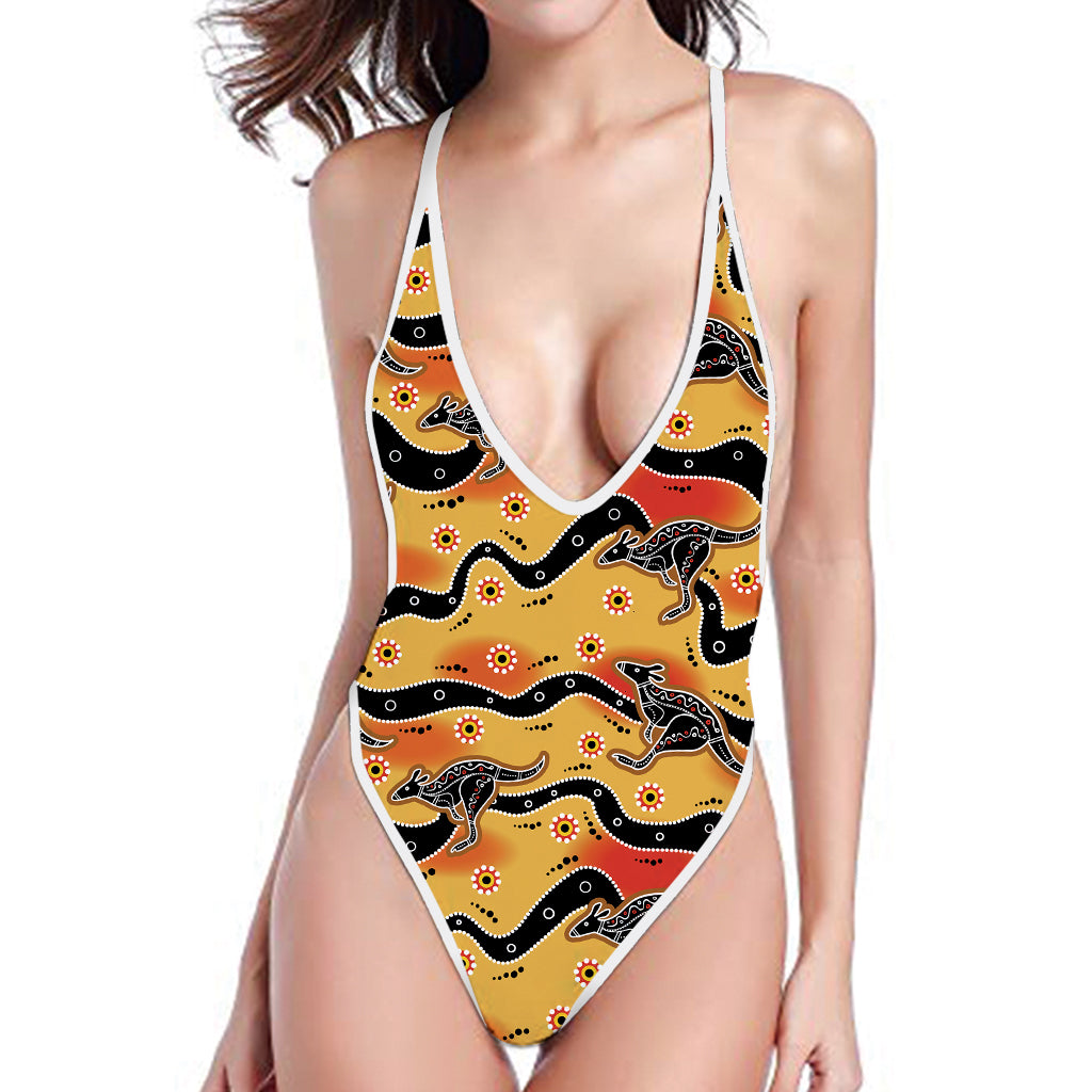 Aboriginal Kangaroo Pattern Print One Piece High Cut Swimsuit