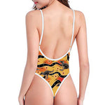 Aboriginal Kangaroo Pattern Print One Piece High Cut Swimsuit