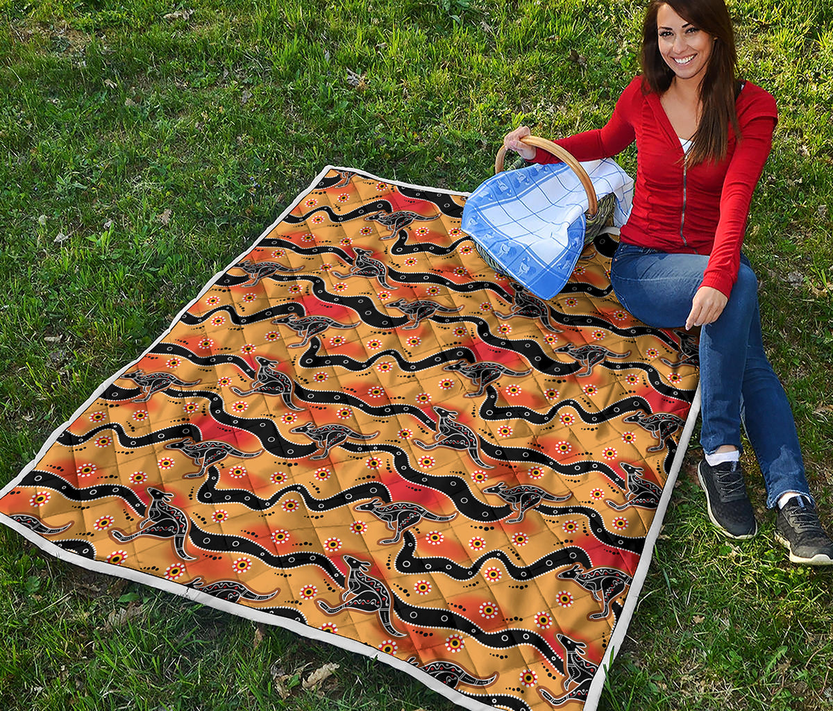 Aboriginal Kangaroo Pattern Print Quilt