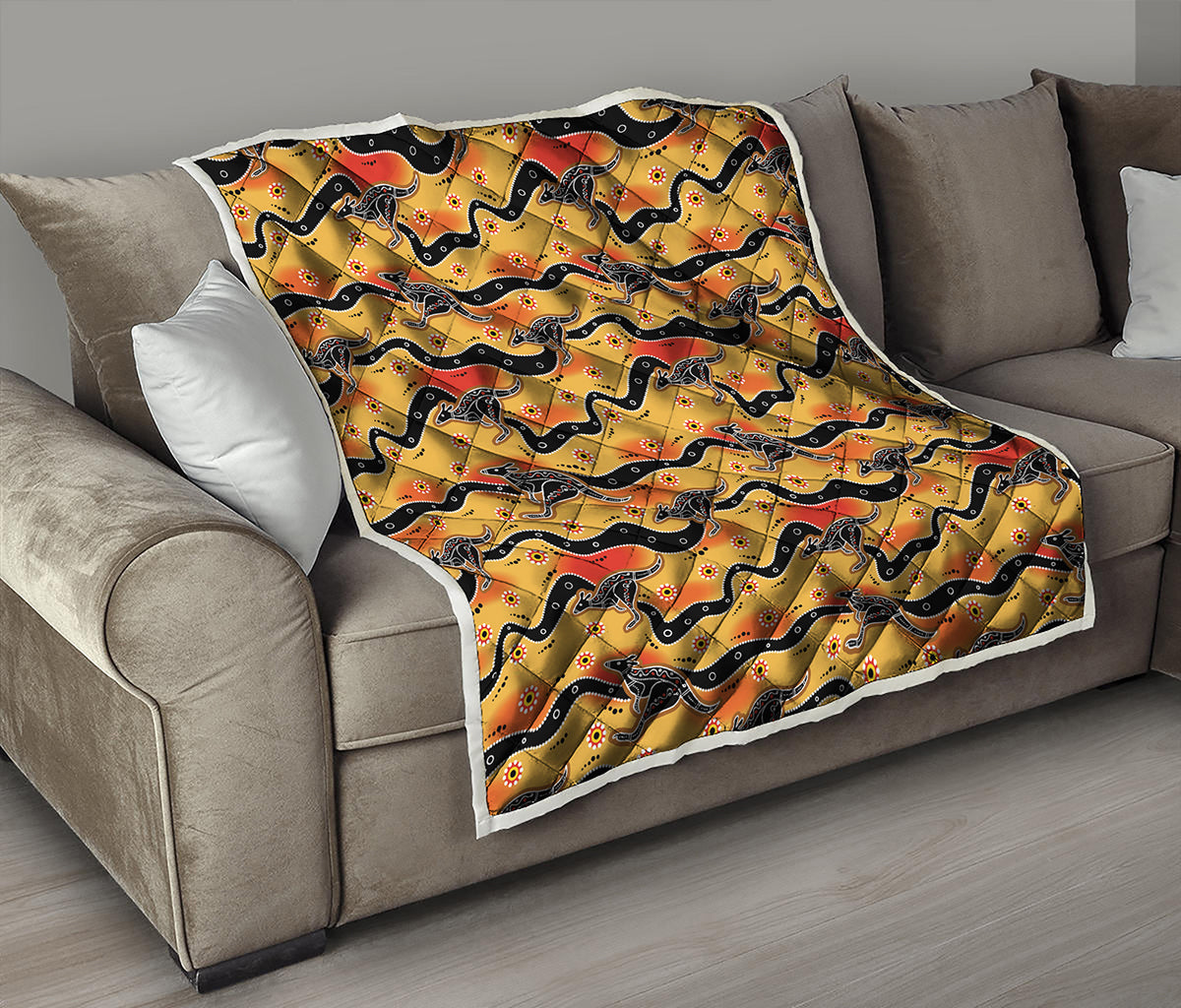 Aboriginal Kangaroo Pattern Print Quilt