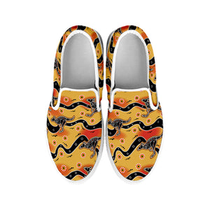 Aboriginal Kangaroo Pattern Print White Slip On Shoes