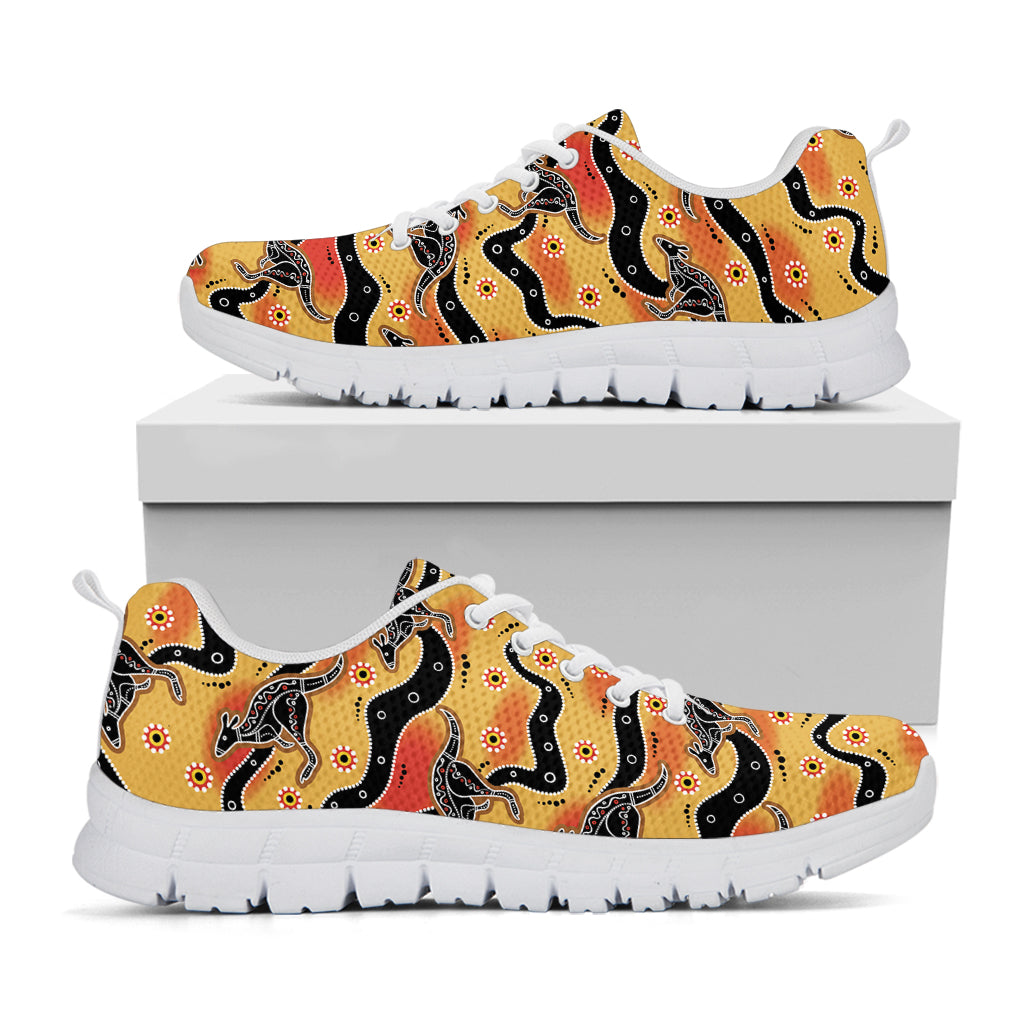 Aboriginal Kangaroo Pattern Print White Sneakers