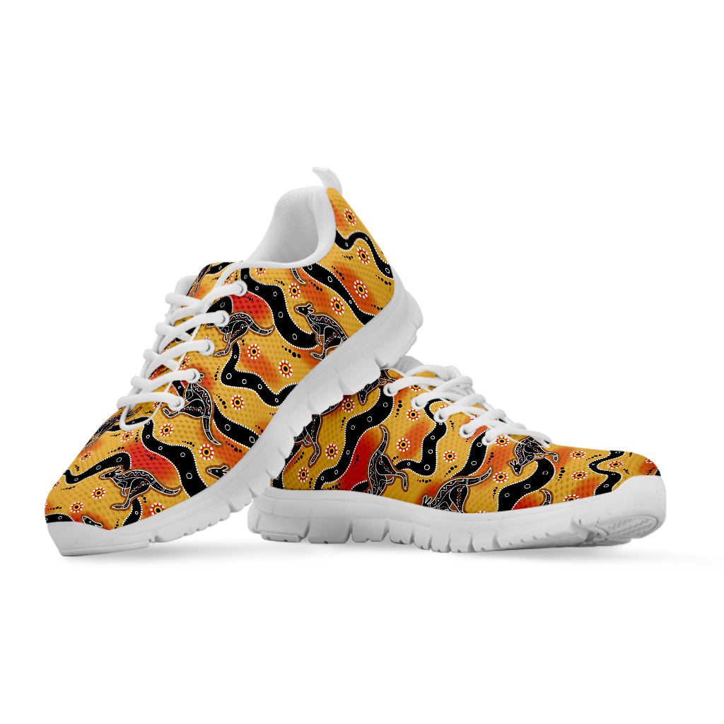 Aboriginal Kangaroo Pattern Print White Sneakers