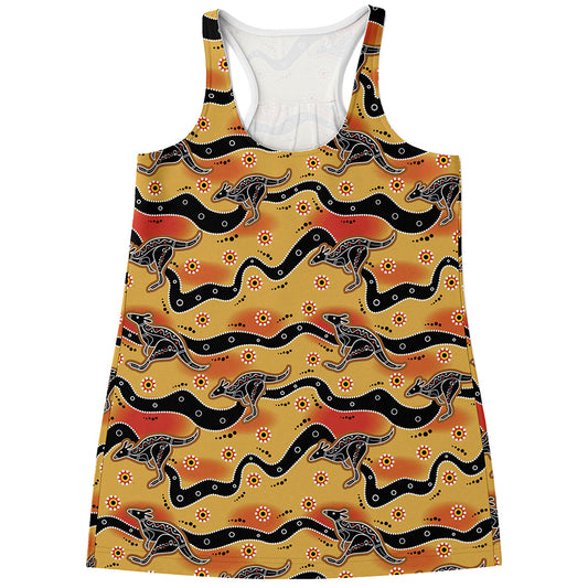 Aboriginal Kangaroo Pattern Print Women's Racerback Tank Top