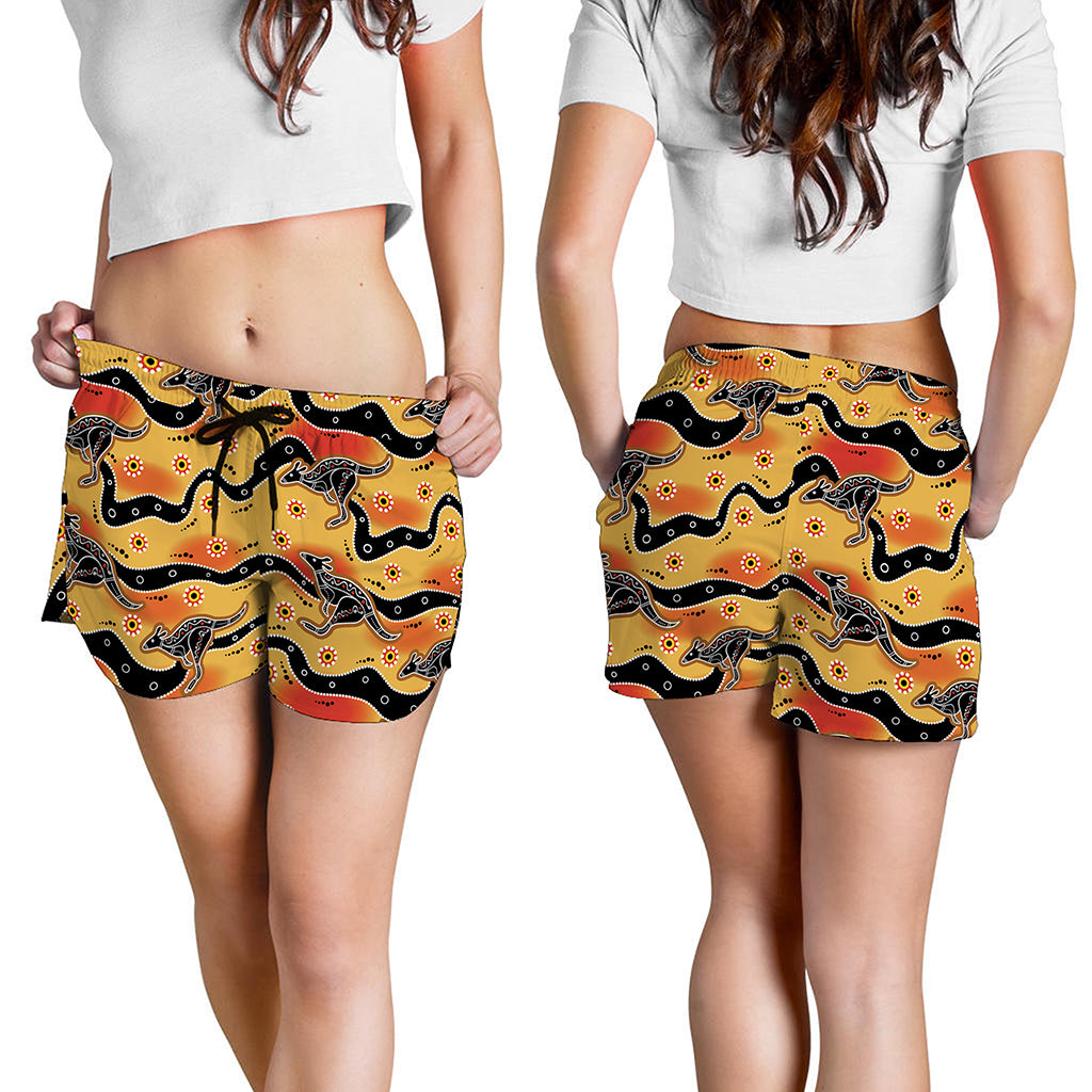 Aboriginal Kangaroo Pattern Print Women's Shorts