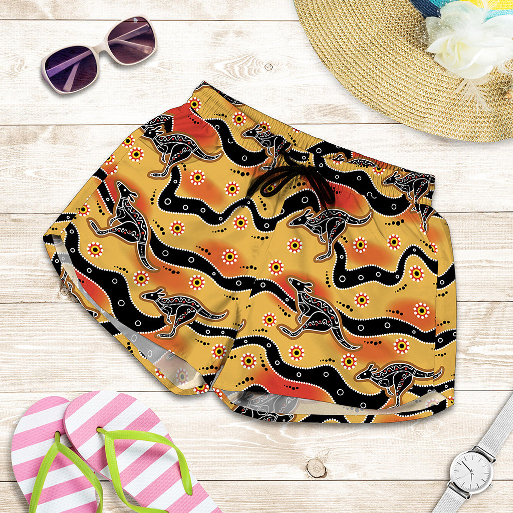 Aboriginal Kangaroo Pattern Print Women's Shorts