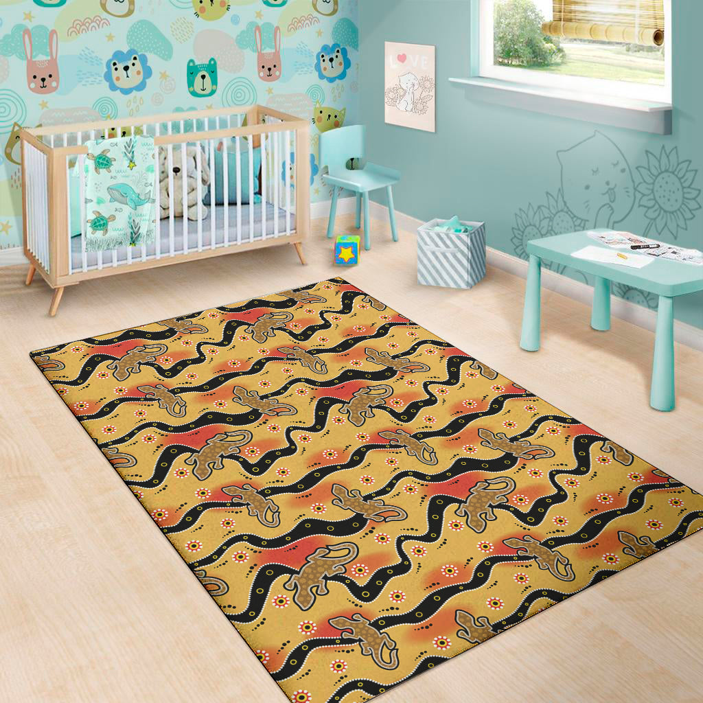 Aboriginal Lizard Pattern Print Area Rug