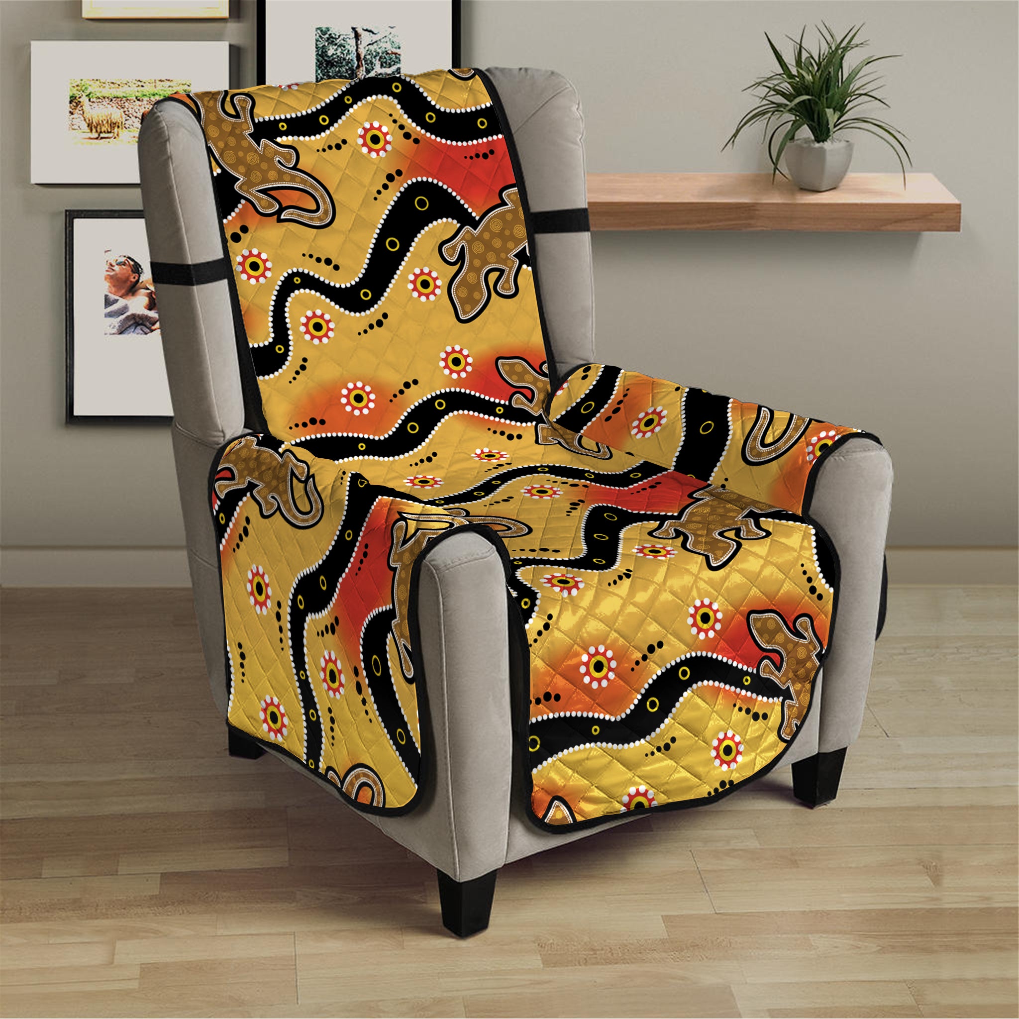 Aboriginal Lizard Pattern Print Armchair Protector