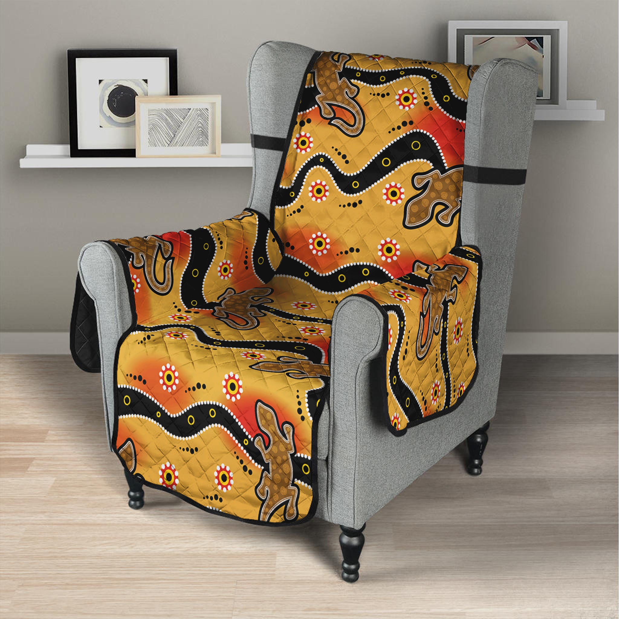 Aboriginal Lizard Pattern Print Armchair Protector