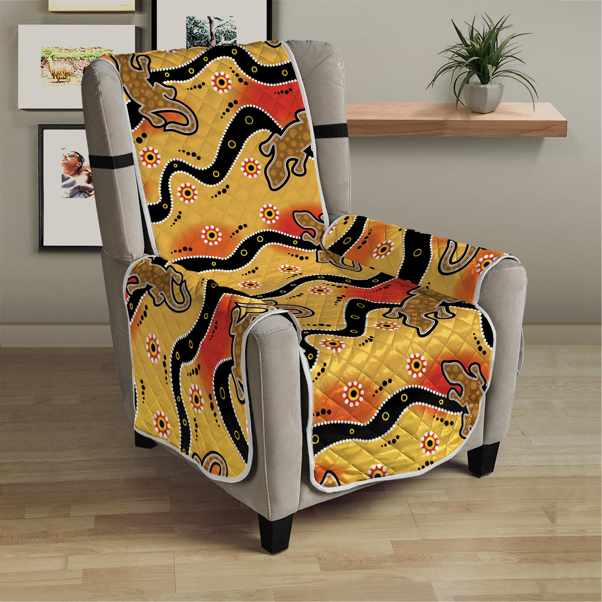 Aboriginal Lizard Pattern Print Armchair Protector