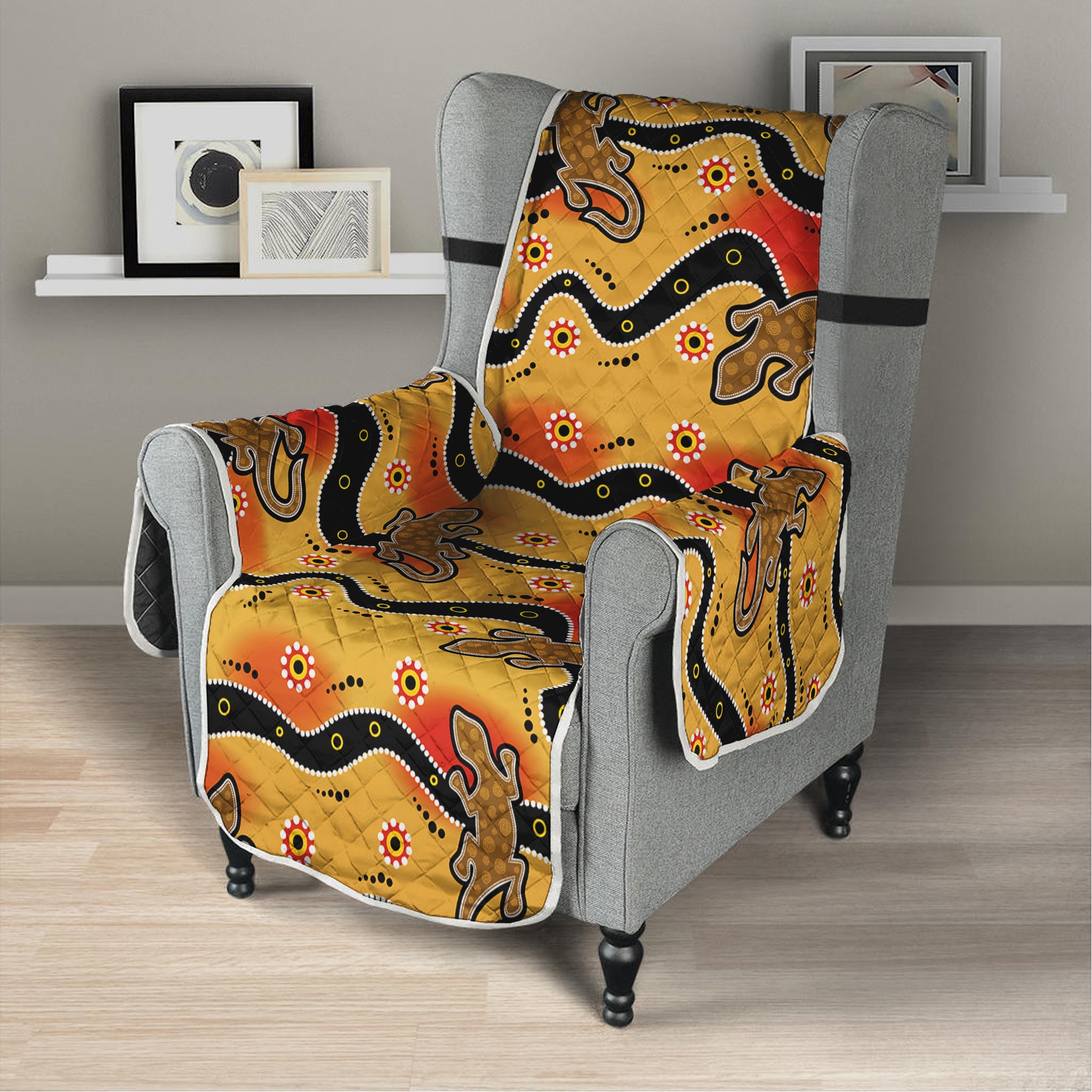 Aboriginal Lizard Pattern Print Armchair Protector