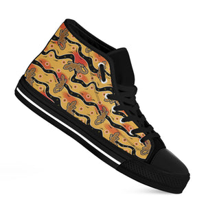 Aboriginal Lizard Pattern Print Black High Top Shoes