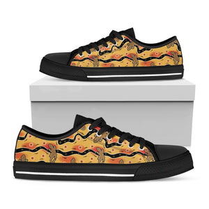 Aboriginal Lizard Pattern Print Black Low Top Shoes