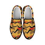 Aboriginal Lizard Pattern Print Black Slip On Shoes