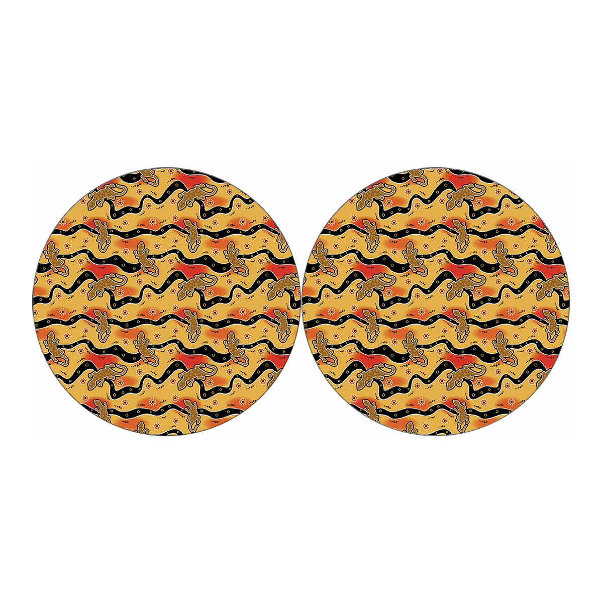 Aboriginal Lizard Pattern Print Car Coasters