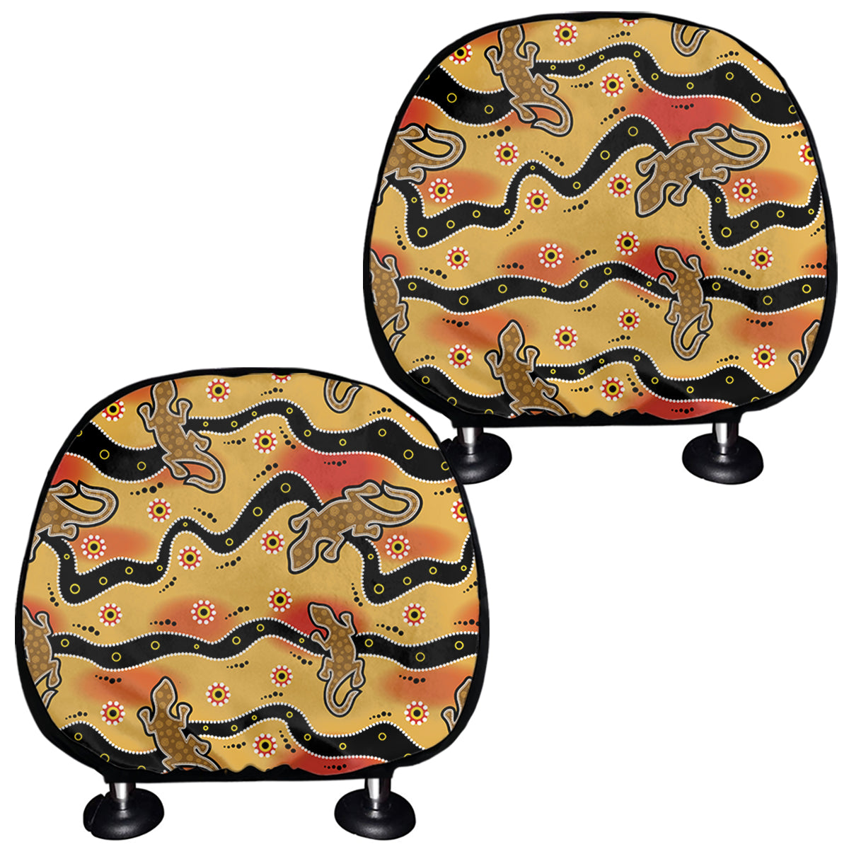 Aboriginal Lizard Pattern Print Car Headrest Covers