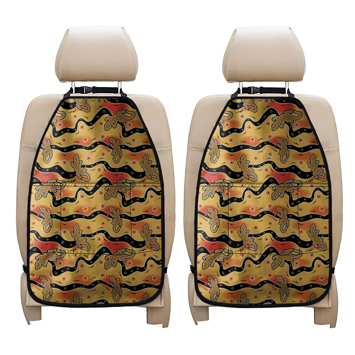 Aboriginal Lizard Pattern Print Car Seat Organizers
